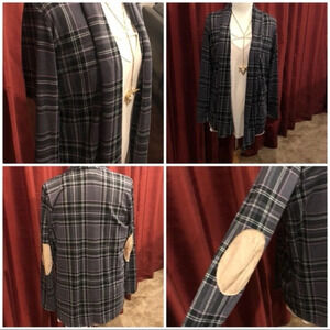 NWT Boutique Purple plaid knit open front cardigan Ivy League dark academia